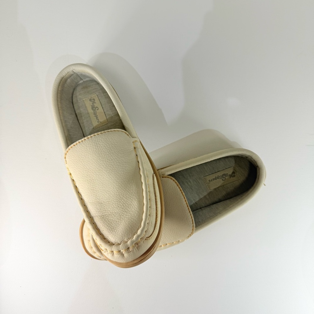 MySlippers by MyPillow Women's Leather Moccasin Slippers - Cream - Size 8